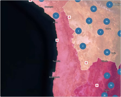 Crop of Sustainable Development Goals demo with hospitals and population highlighted.